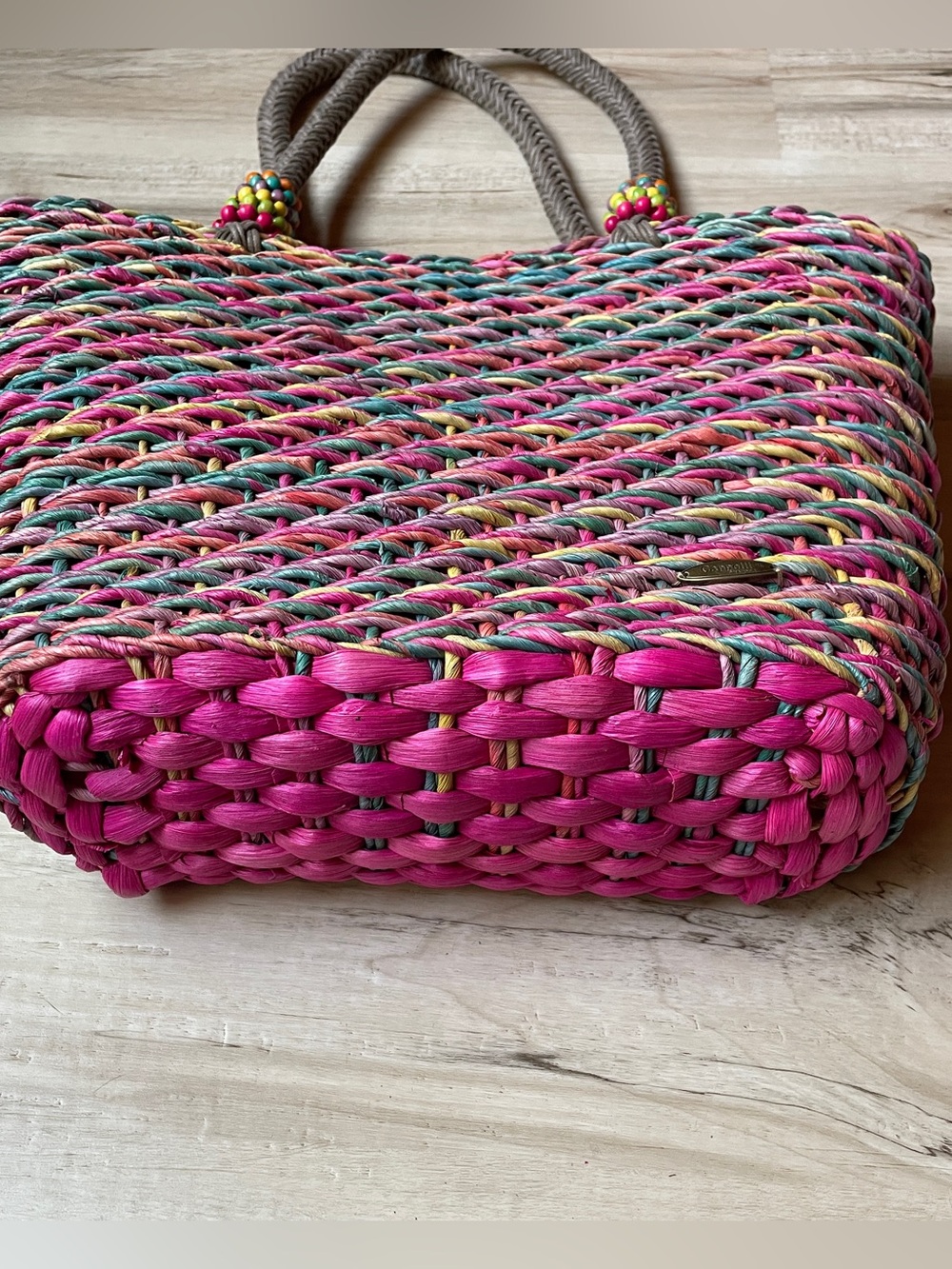 Cappelli Bright Pink Multicolor Woven Straw Tote Bag - Beach & Everyday - Picture 5 of 15